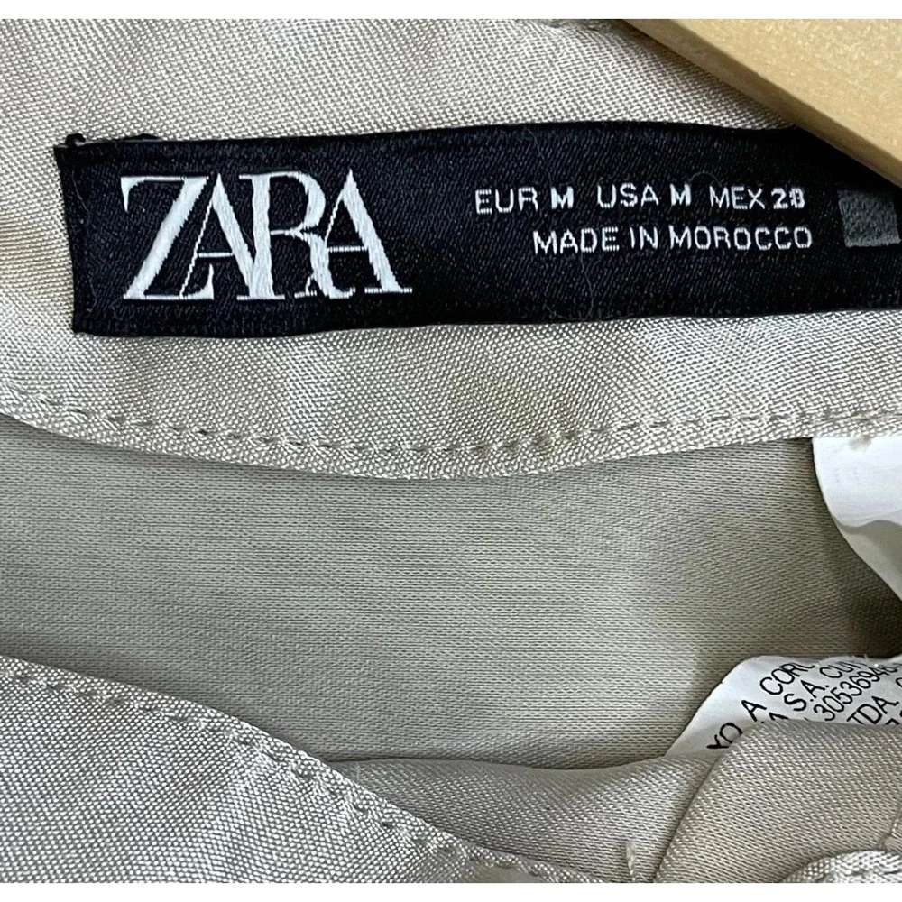 Zara Satin Wrap Midi Skirt Women's‎ Medium Beige Champagne Ruched Side Slit Y2K